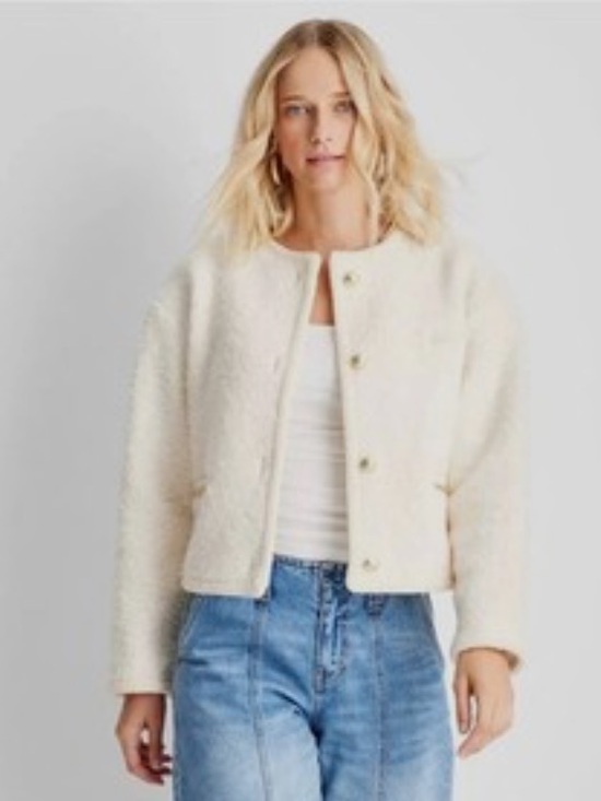 Future Collective Jackets & Blazers - Women’s Cream Bouclé Teddy Lady Gold Chain Jacket - Future Collective